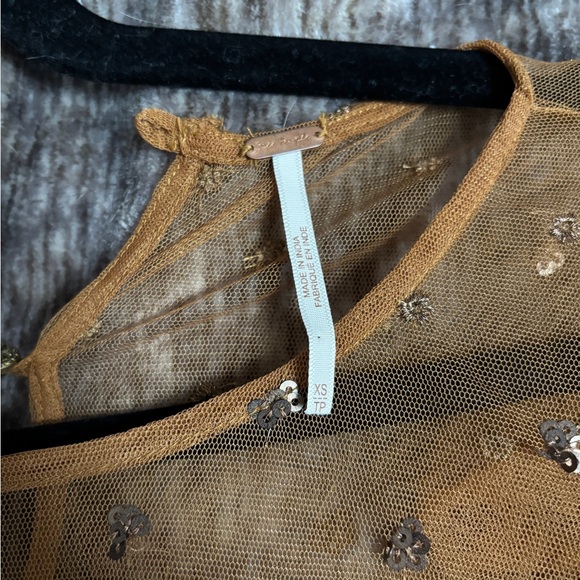 Free People Disco Top Sheer XS Sequin Brown - Picture 5 of 6